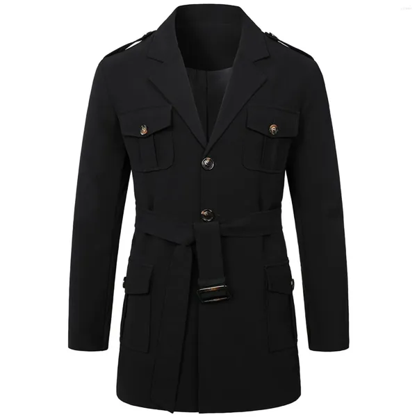 Giacche da uomo Trench Cappotto a maniche lunghe Giacca Autunno Inverno Bottone Slim Cappotti per uomo Stile cool Cintura in tessuto Abbigliamento da esterno