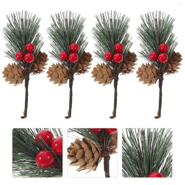 Flores decorativas de natal, galhos falsos, picaretas, frutas vermelhas artificiais, pinho, decoração, cortes de natal, agulhas, espetos de frutas