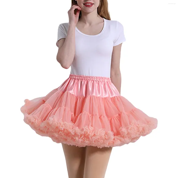 Saias femininas lolita inchado tule petticoat em camadas plissado curto elástico a linha princesa ballet dança tutu saia trajes cosplay