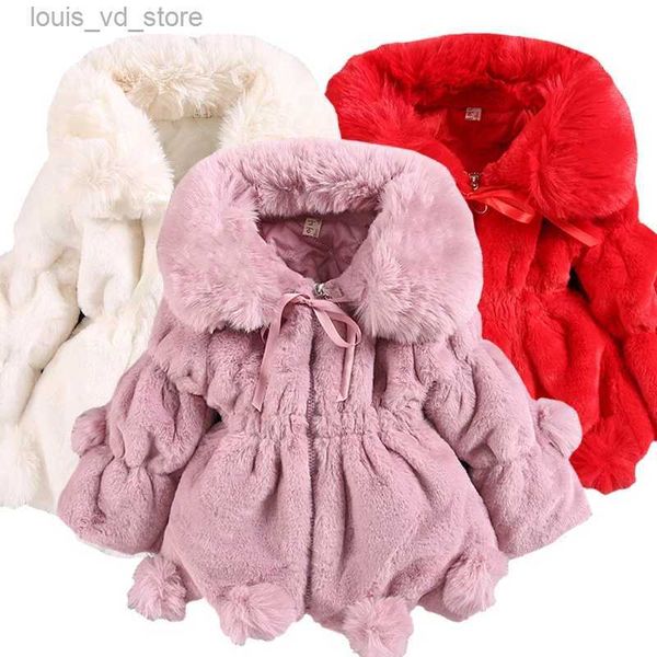 Giubbotti 2-8 anni Nuovo simpatico peluche Tenere al caldo Giacca invernale per ragazze Fodera in peluche Decorazione orecchie di coniglio Capispalla con cappuccio per bambini Bambini T231204