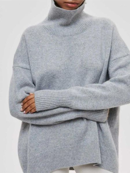 Женские свитера, женский свитер с воротником, однотонный, элегантный, толстый, теплый, вязаный пуловер с длинными рукавами, укороченный повседневный трикотаж, кашемир