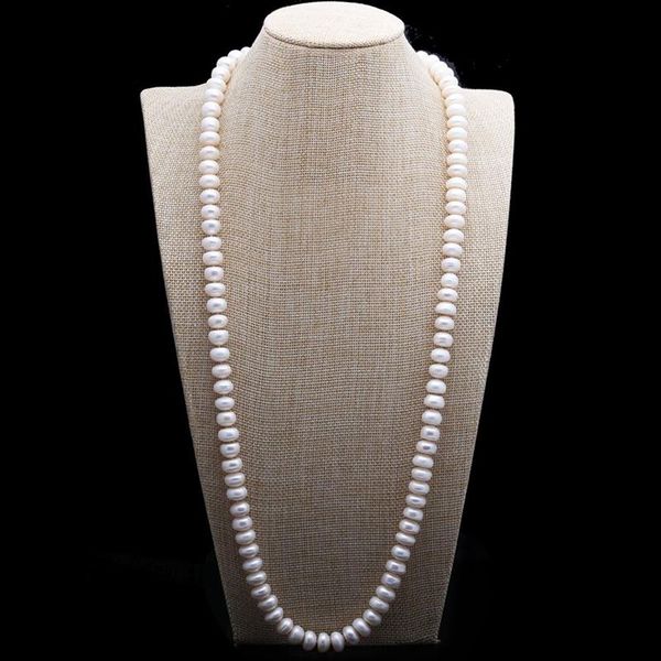 Design 10–11 mm, 82 cm, weiße Süßwasserperle, großes gedämpftes Brot, runde Perlen, Perlenkette, Pulloverkette, Modeschmuck267C