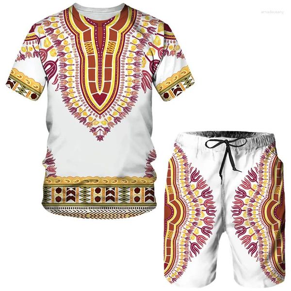 Tute da uomo T-shirt estiva Set Casual Tuta a maniche corte Tuta Moda 3D Stile Africa stampato Streetwear 2 pezzi oversize