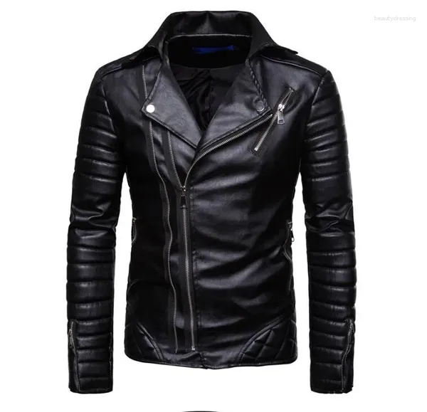 Jaquetas masculinas jaqueta de couro outono inverno cor sólida juventude casacos casual zíper decoração pu motocicleta homem