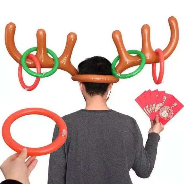 Weihnachten aufblasbare Geweih Hirschkopf Ring Elch Geweih Stirnband Wurfring Kinderspielzeug BJ