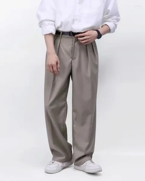 Erkek pantolon 2023 Kore tarzı düz tüp takım elbise gevşek yüksek dereceli kumaş pantolon moda trend rahat
