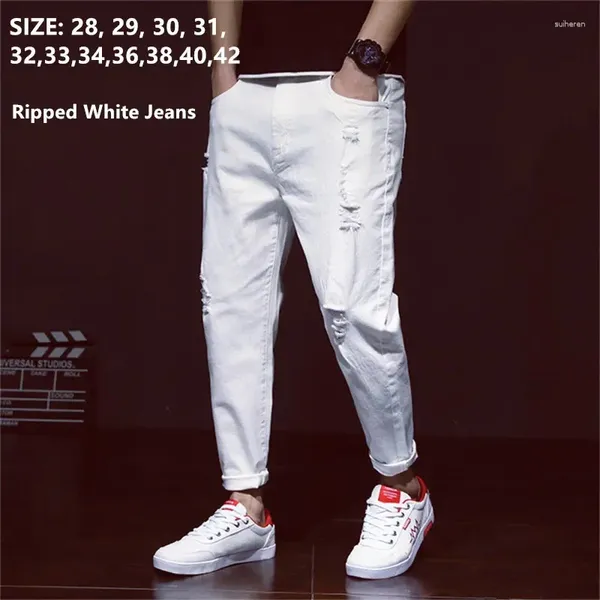Jeans masculinos homens brancos rasgados harem meninos denim angustiado calças pretas primavera verão masculino 2024 plus size 38 40 42 grandes calças de cowboy