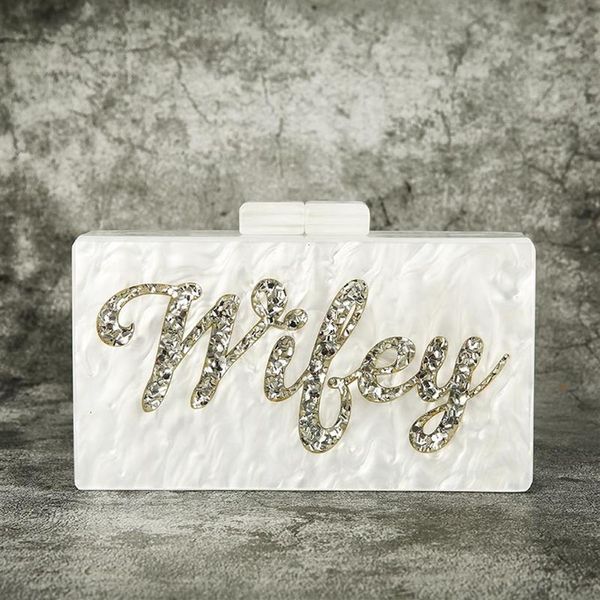 Abendtaschen Brief Wifey Vintage Handgefertigte Acryl-Geldbörse Box Clutches Name Schulterfallen Urlaub Strand Umhängetaschen Messengers Handb292P