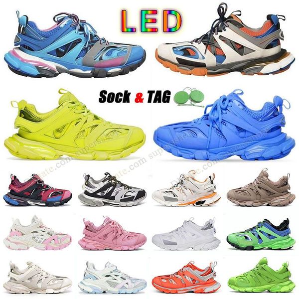 Designer Track 3 3.0 LED Paris Homens Mulheres Sapatos Casuais Triplo Branco Preto Treinadores Tess.s.Gomma couro Trainer Nylon Plataforma Impressa Tênis sapato barato