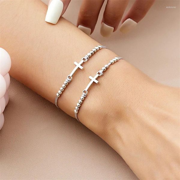 Charm Armbänder 2 teile/satz Kreuz Glück Armband Für Männer Frauen Handgemachte Geflochtene Seil Paar Papier Karte Schmuck Freundschaft Geschenk