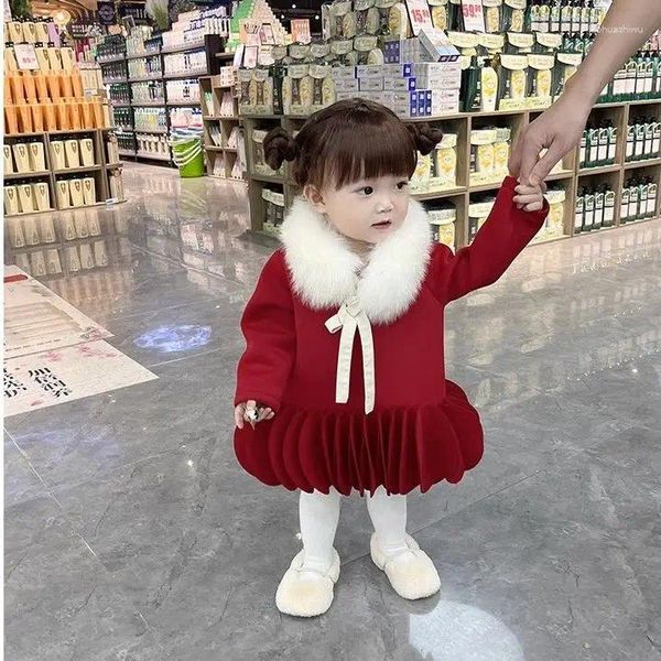 Abiti da ragazza Eid Abbigliamento per bambini Vestito rosso per ragazze Festa di Natale Fiore Perla Manica corta Abito da principessa per bambini Vestido Baby