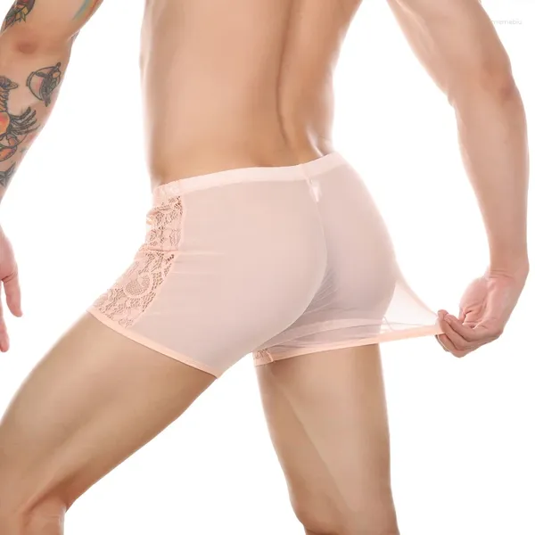 Unterhosen Spitze Unterwäsche Männer Sexy Durchsichtig Höschen Boxer Penis Beutel Langes Bein Mesh Transparente Boxershorts Homosexuell
