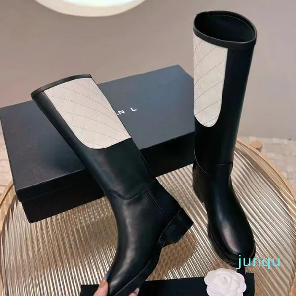 Moda sexy preto branco botas de couro grosso inverno bordado elétrico lãs de malha sapatos de salto baixo