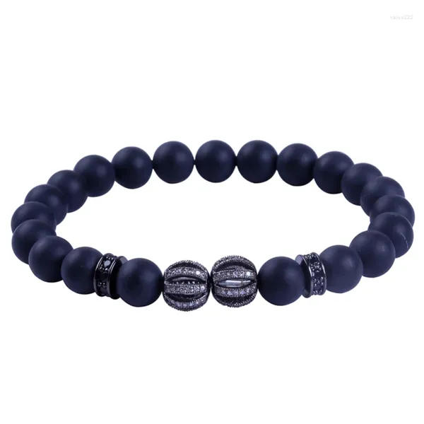 Link pulseiras acessórios masculinos fosco onyx pedra grânulo com branco cz bola charme espaçador pulseira de alta qualidade jóias presente