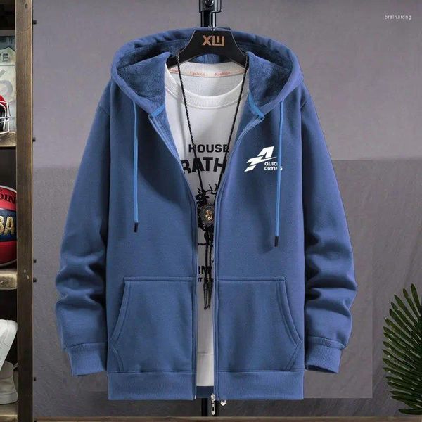 Hoodies masculinos roupas moletom com capuz para homem zip completo algodão azul engraçado harajuku moda estilo coreano designer quente emo