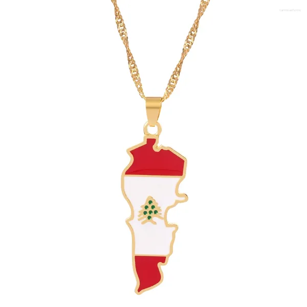 Anhänger Halsketten Gold Farbe Libanon Karte Flagge Für Frauen Halsband Land Halskette Schmuck Patriotische Geschenke