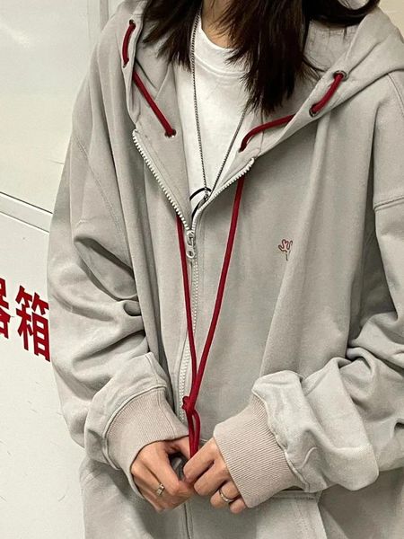 Felpe con cappuccio da donna Deeptown coreano grigio zip up donna Harajuku streetwear felpe con cerniera cerniera Kpop casual top sottili abiti vintage