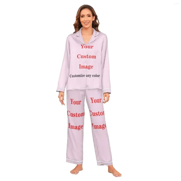 Felpe con cappuccio da donna Pigiama setoso da donna Pigiama da notte Pigiama da notte Personalizzazione delle immagini Camicia a maniche lunghe e pantaloni adatti per la primavera estate