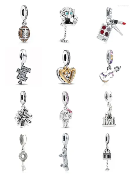 Lose Edelsteine, 925er Sterlingsilber, Baseball-Mädchen, Schneeflocke, Schloss, Schlüssel, baumelnde Perlen, passend für Original-Charms-Armbänder, DIY-Frauenschmuck