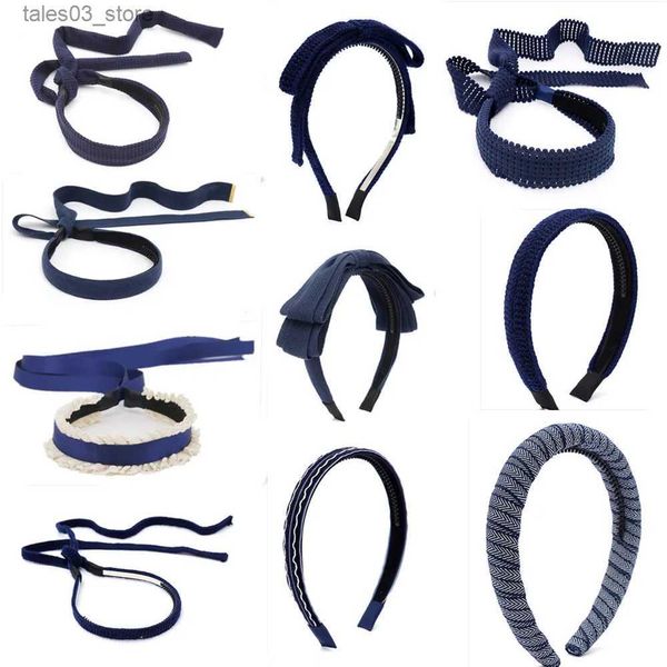 Kopfbedeckung Haarschmuck 001W Marineblau Schuluniform Farbe Mädchen Schleife Haarspangen Mode Stirnband Haarschmuck Q231204