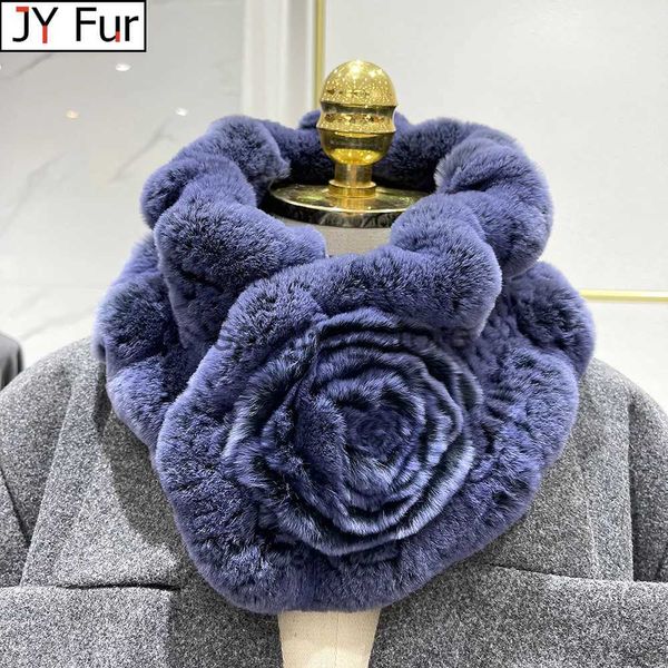 Lenços Mulheres Inverno Engrossar Real Rex Rabbit Fur Scarf para Mulheres Collar Neck Warmer Shrugs Malha Neckerchief J231204