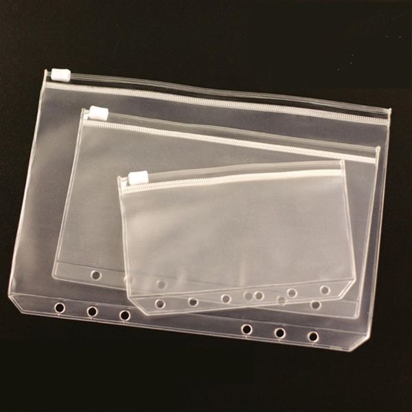 5 pz / lotto A5 A6 A7 Portadocumenti Custodia standard in PVC trasparente a fogli mobili con cerniera autoprodotta Organizzatore di archiviazione Binder2354