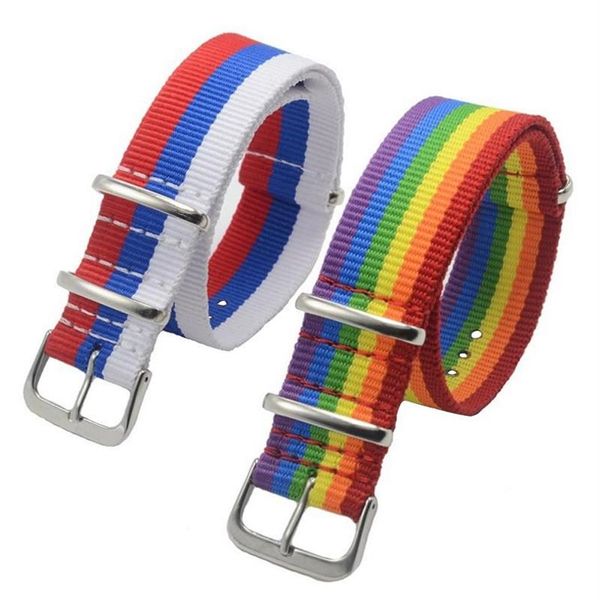 Assista Bandas Orgulho Rainbow Watchband 18mm Nylon Strap Homens Mulheres Acessório Pulseira 20mm Watchstrap 22mm Cinto 24mm Drop265K