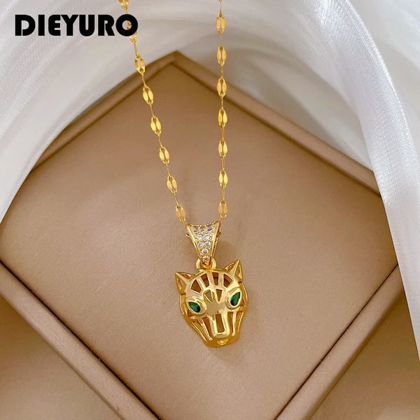 Anhänger Halskette Dieyuro 316L Edelstahl Leopardenkopf Anhänger Halskette für Frauen Girl Fashion Schlüsselbein Kette Juwely Geschenkparty Bijoux 231204
