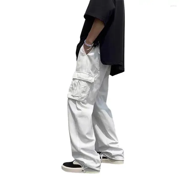 Pantaloni da uomo Cargo Streetwear con tasche multiple Gamba larga Tessuto morbido e traspirante Stile Hip Hop Solido per urbano