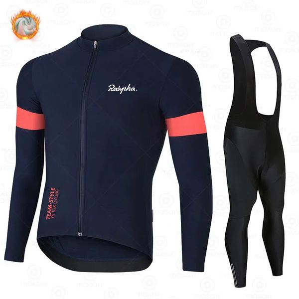 Conjuntos de camisa de ciclismo Ropa Ciclismo Quente Raphaful Winter Thermal Fleece Ciclismo Roupas Homens Jersey Terno Outdoor Riding Bike Bib Pants Set 231204