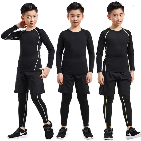 Tracksuits masculinos crianças conjunto de roupa interior térmica inverno rápido seco quente meninos meninas fitness