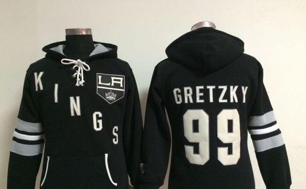 Factory Outlet Gioco sul campo di ghiaccio Hockey felpe nere con cappuccio sport uomo nuovo stile LA Kings # 99 Wayne Gretzky ricamo cucito