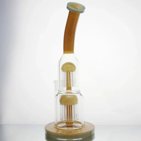 12 polegadas de duas camadas Bongohs de vidro com braço de árvore Perc Water Recyler Tubos de fumantes com junta de 14 mm feminina 11 LL
