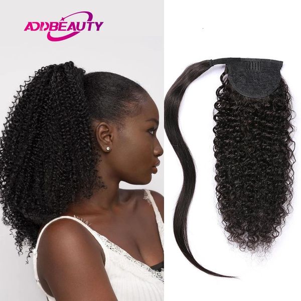 Parrucche sintetiche Capelli umani ricci afro crespi Coda di cavallo per donne nere Capelli umani brasiliani Clip in coda di cavallo Parrucchino umano naturale 231204