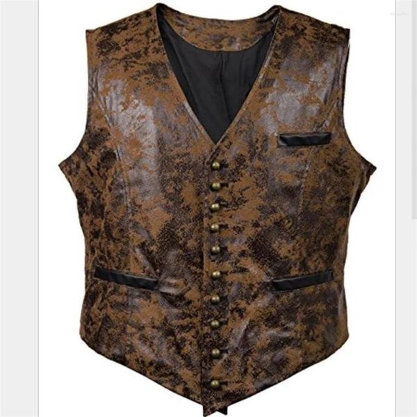 Erkek ceketler erkek steampunk cosplay kostüm yelek kolsuz perçin düğmesi taklit deri kovboy bel ceket chalecos para hombre