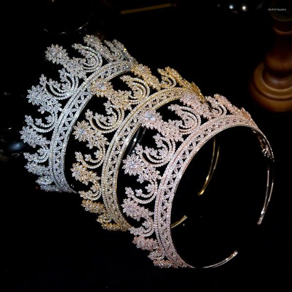 Fermagli per capelli Colore argento di lusso e zirconi dorati da sposa Grande corona Moda Diademi Accessori per gioielli da sposa Copricapo di compleanno