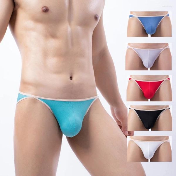 Mutande 4 Slip da uomo Intimo Vita bassa Tessuto a coste sexy Sospensorio Uomo U Pouch Traspirante Cuecas Biancheria da uomo