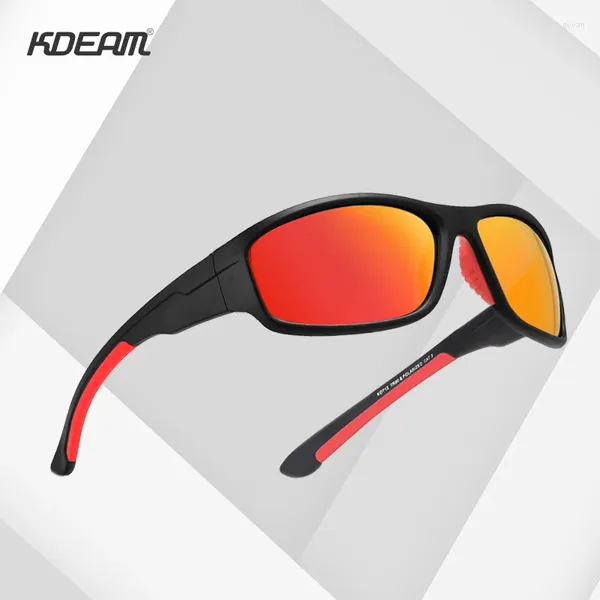 Güneş gözlükleri yansıtılmış kırmızı lens tr90 çerçeve moda polarize marka kdeam lüks gözlük erkekler için kadınlar plaj tatil kare gafas