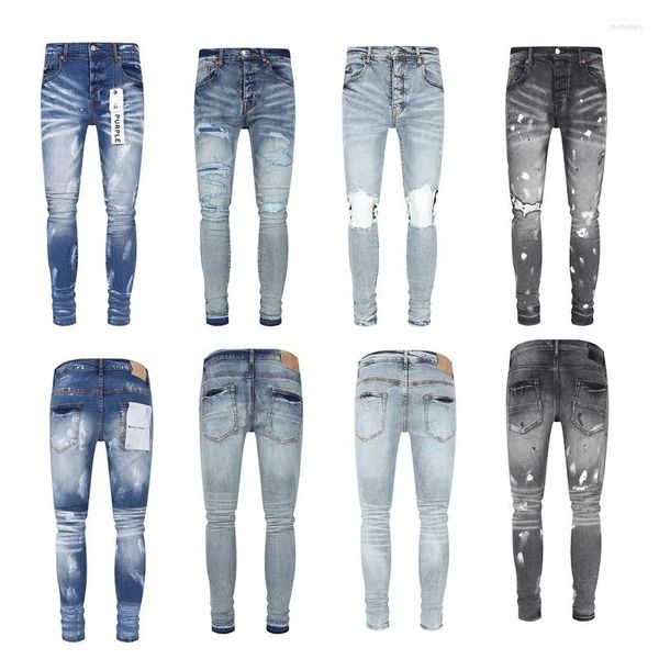 Jeans da uomo multi-stile viola marca vintage hip-hop lavati pantaloni denim di personalità strappati pantaloni elasticizzati con etichetta originale unisex