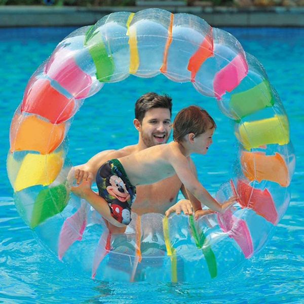 Flutuador de rolo inflável, roda de água colorida de 65 '', brinquedo de rolo de piscina para crianças e adultos ao ar livre, frete grátis