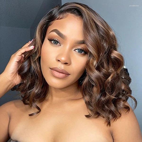 Luvkiss Brown Ombre Loose Wave 5x5 Lace Glueless Short Bob Wig Human Hair