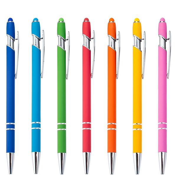 Caneta esferográfica colorida com cabeça stylus, caneta touch 7 cores, escrita, artigos de papelaria, material escolar de escritório