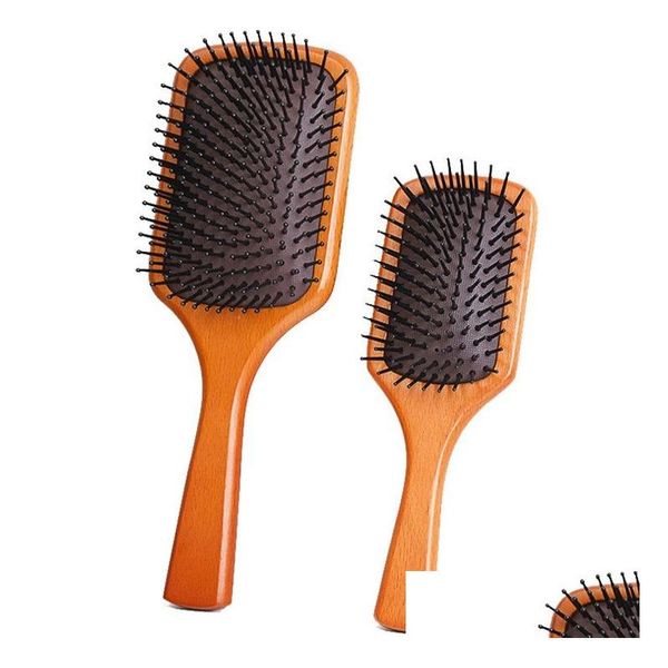 Spazzole per capelli Spazzola da paddle Cuscino d'aria Parrucchiere Legno Mas Spazzole per capelli Brosse Club Hiqh Qualità Pettine riccio dritto Masr 2 stili Bi Dhtn9