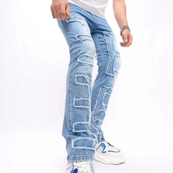 Herren Jeans Europäische und amerikanische Männer Ripped Patch Slim Male Casual Fashion Hip Hop Streetwear Straight Denim Hosen