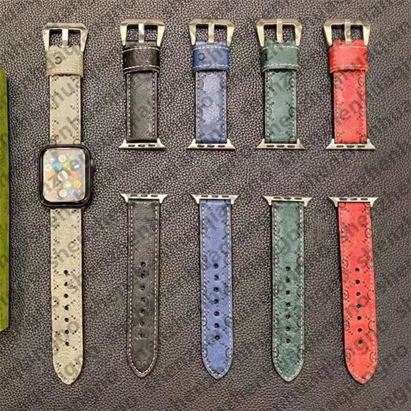 Pulseira de couro genuíno Apple Watch Band para Apple Watchband 3 4 5 SE 6 7 9 Série 38mm 40mm 49mm 42MM 44mm 45MM Designer 3D Embossing Monograma Pulseira Pulseira