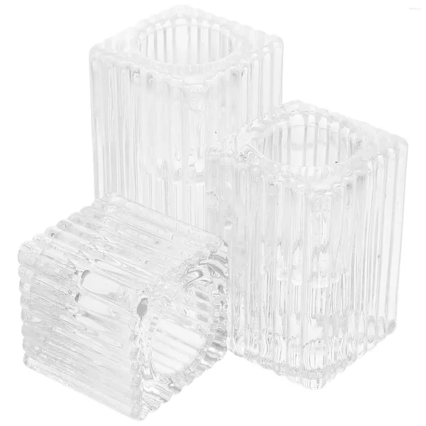 Titulares de vela 3 pcs suporte de vidro moderno castiçal romântico velas cônicas quadrado chá luz pilar mesa de jantar peça central