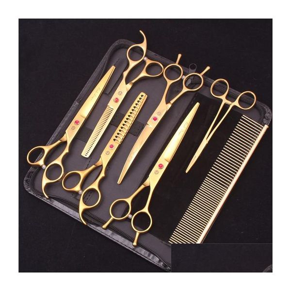 Tesoura de cabelo 7 Dog Grooming Tesouras de desbaste Profissional Cat Pet Hemostatic Forceps Pente Corte de alta qualidade Z3002 Drop Delivery Pro Dhq95