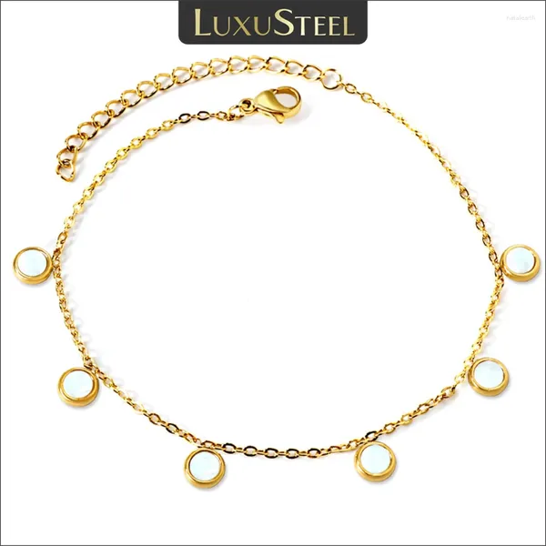 Cavigliere LUXUSTEEL Ciondolo rotondo con conchiglia bianca per le donne Gamba in acciaio inossidabile placcato oro impermeabile Gioielli oceano Mujer a piedi nudi