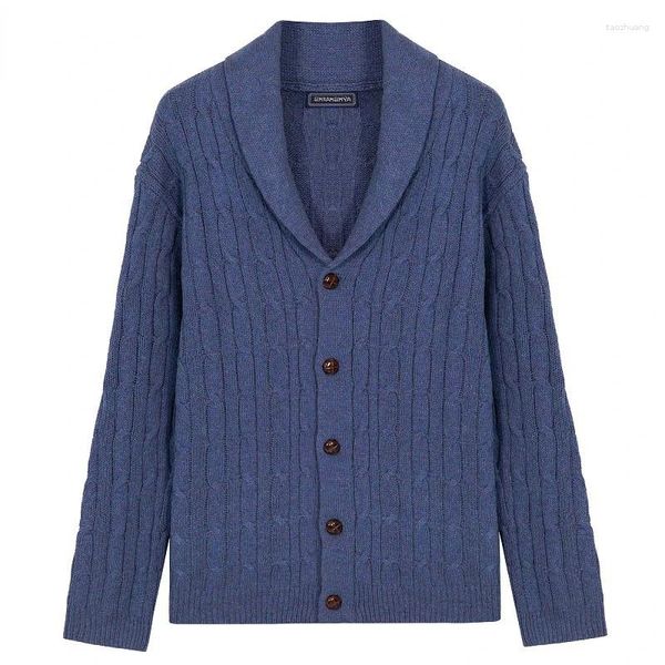 Jaquetas masculinas outono e inverno botão malhas manga longa polo cardigan casaco de malha masculino topos azul moda outerwear