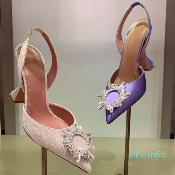 Amina muaddi Scarpe Sandali moda girasole strass Slingback con bottoni Sandalo con tacco alto con scatola Designer da donna di alta qualità Scarpe